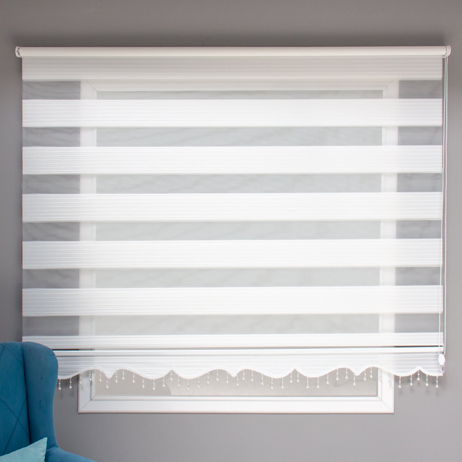 NAZA Beaded Decorated White Roller Blinds High Shading Window Curtains