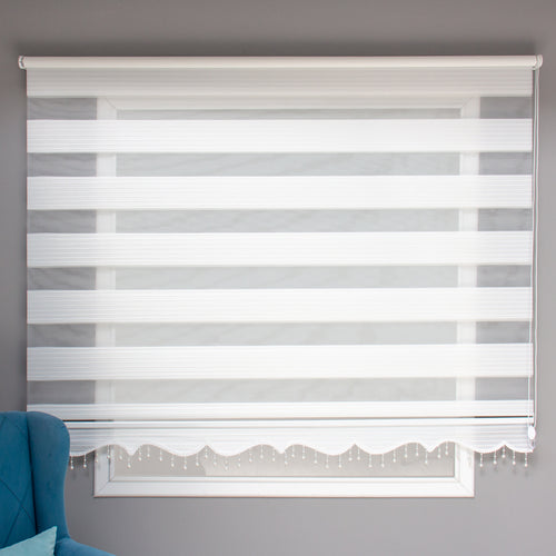 NAZA Beaded Decorated White Roller Blinds High Shading Window Curtains