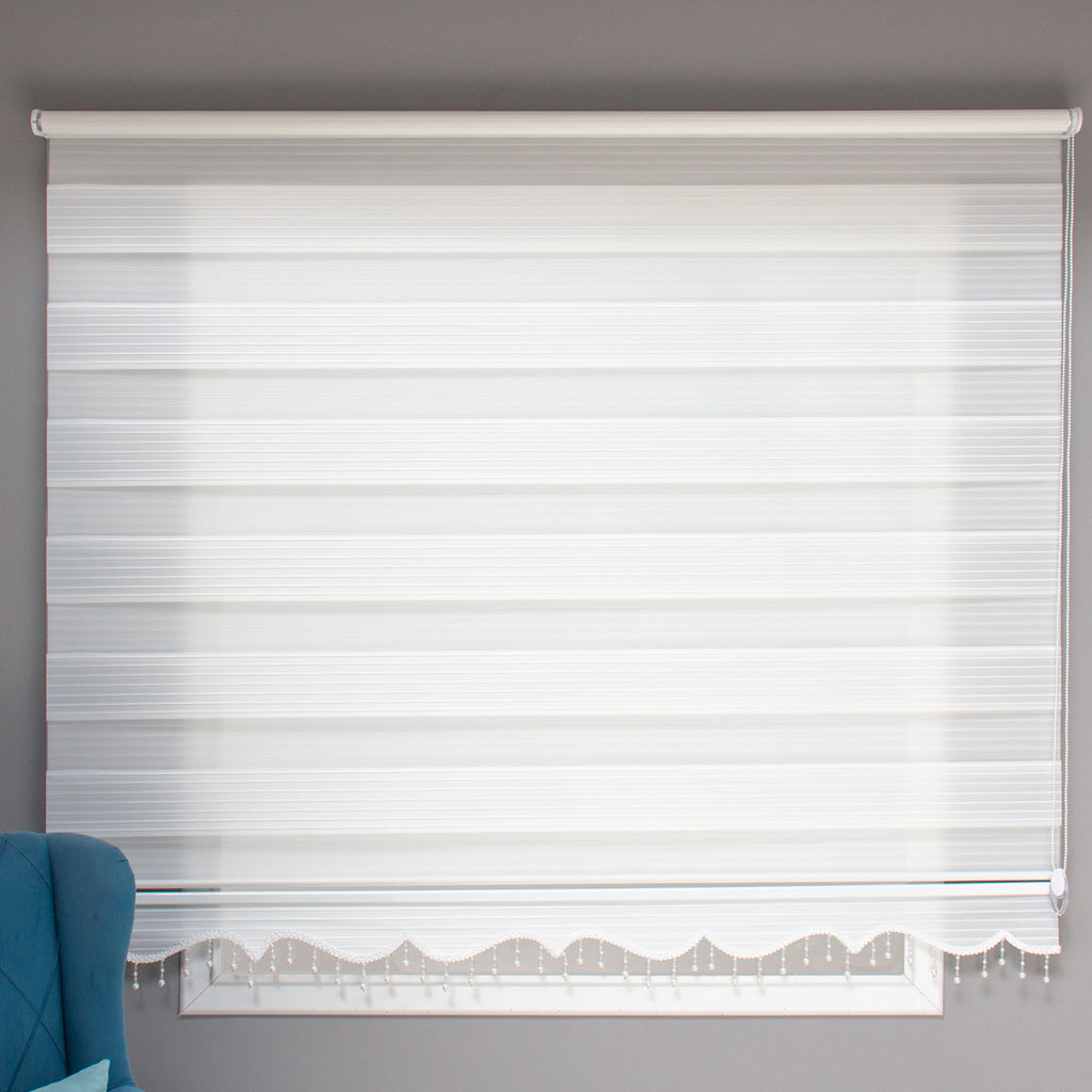 NAZA Beaded Decorated White Roller Blinds High Shading Window Curtains