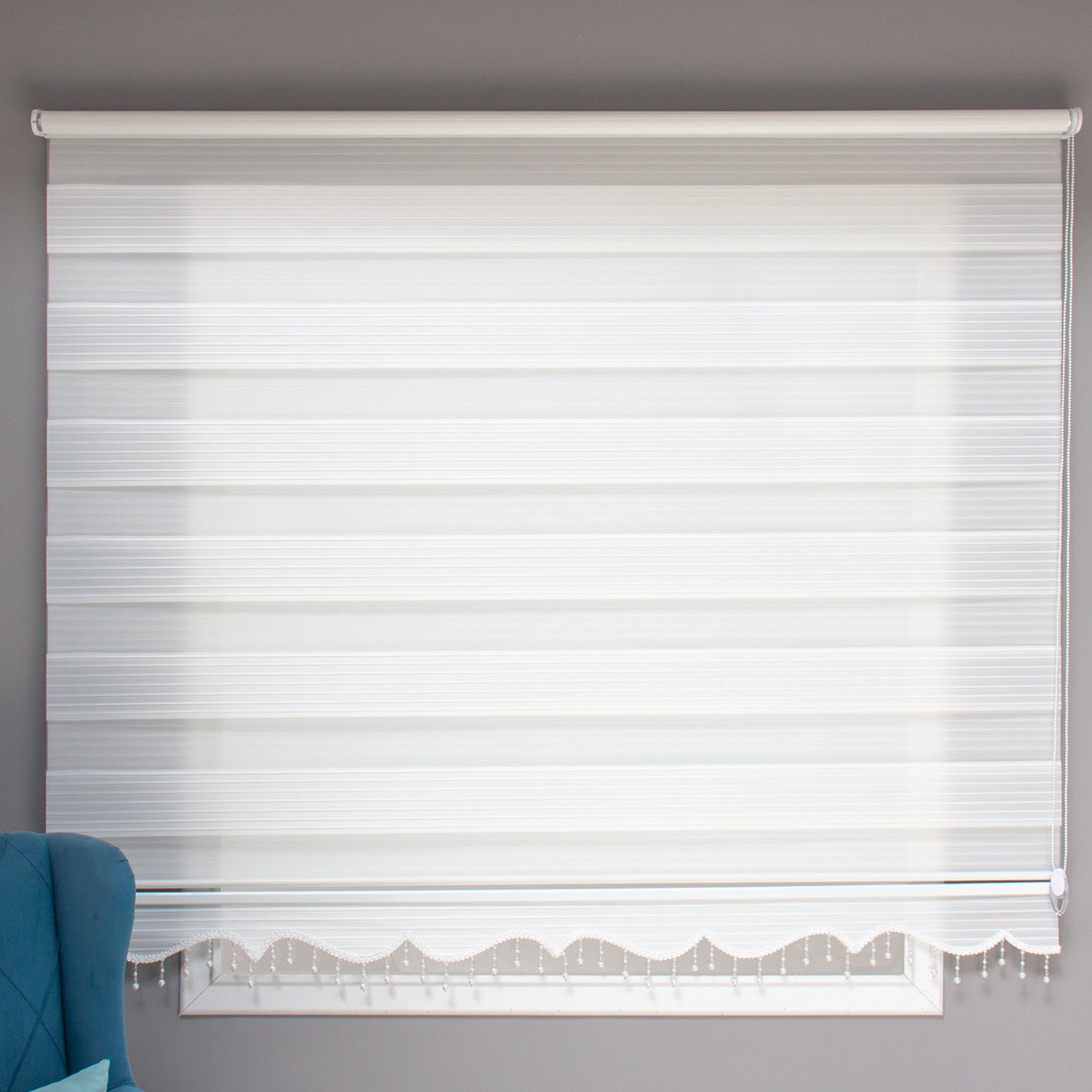 NAZA Beaded Decorated White Roller Blinds High Shading Window Curtains