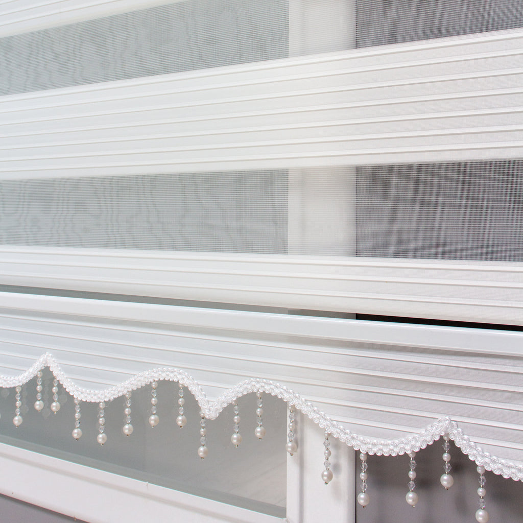 NAZA Beaded Decorated White Roller Blinds High Shading Window Curtains