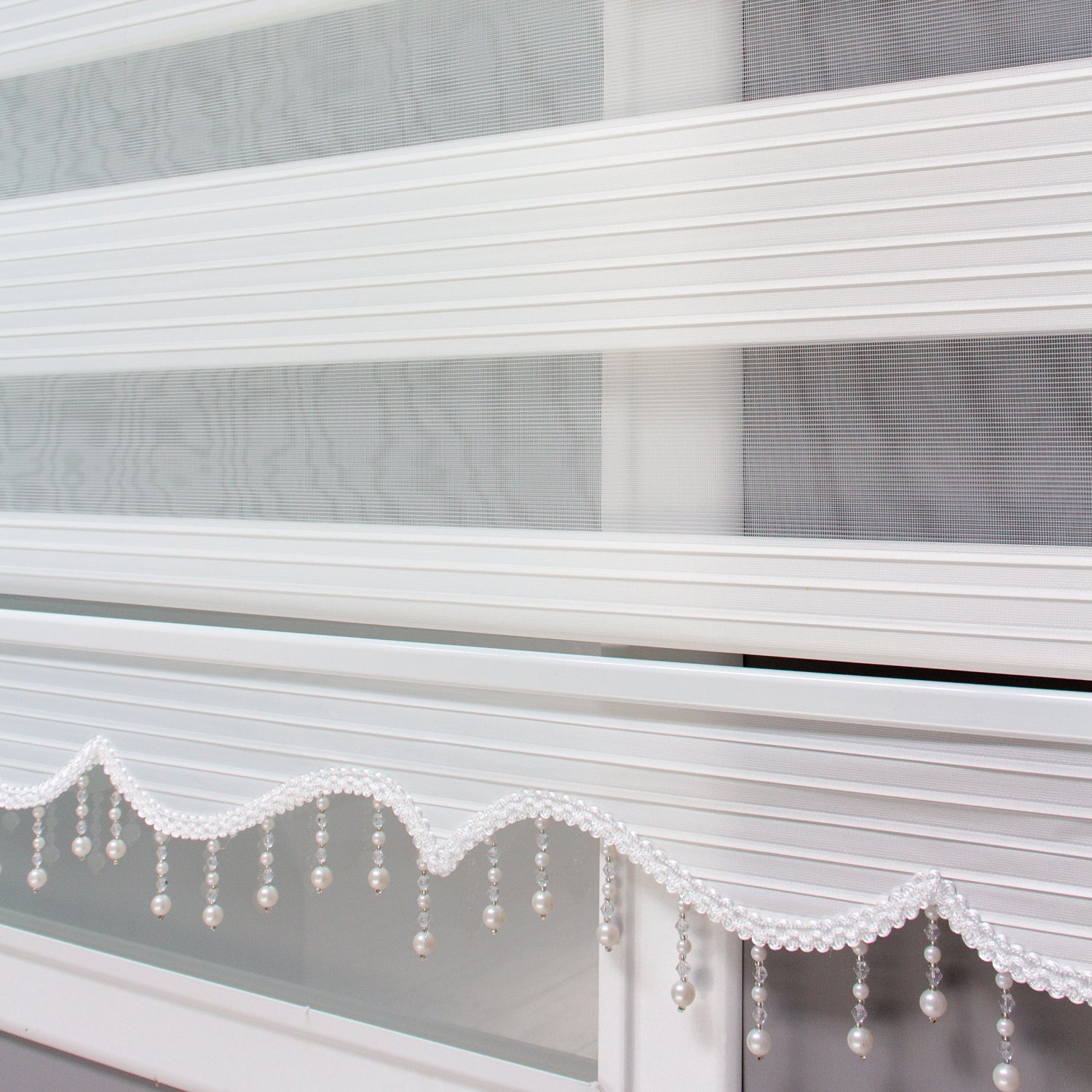 NAZA Beaded Decorated White Roller Blinds High Shading Window Curtains