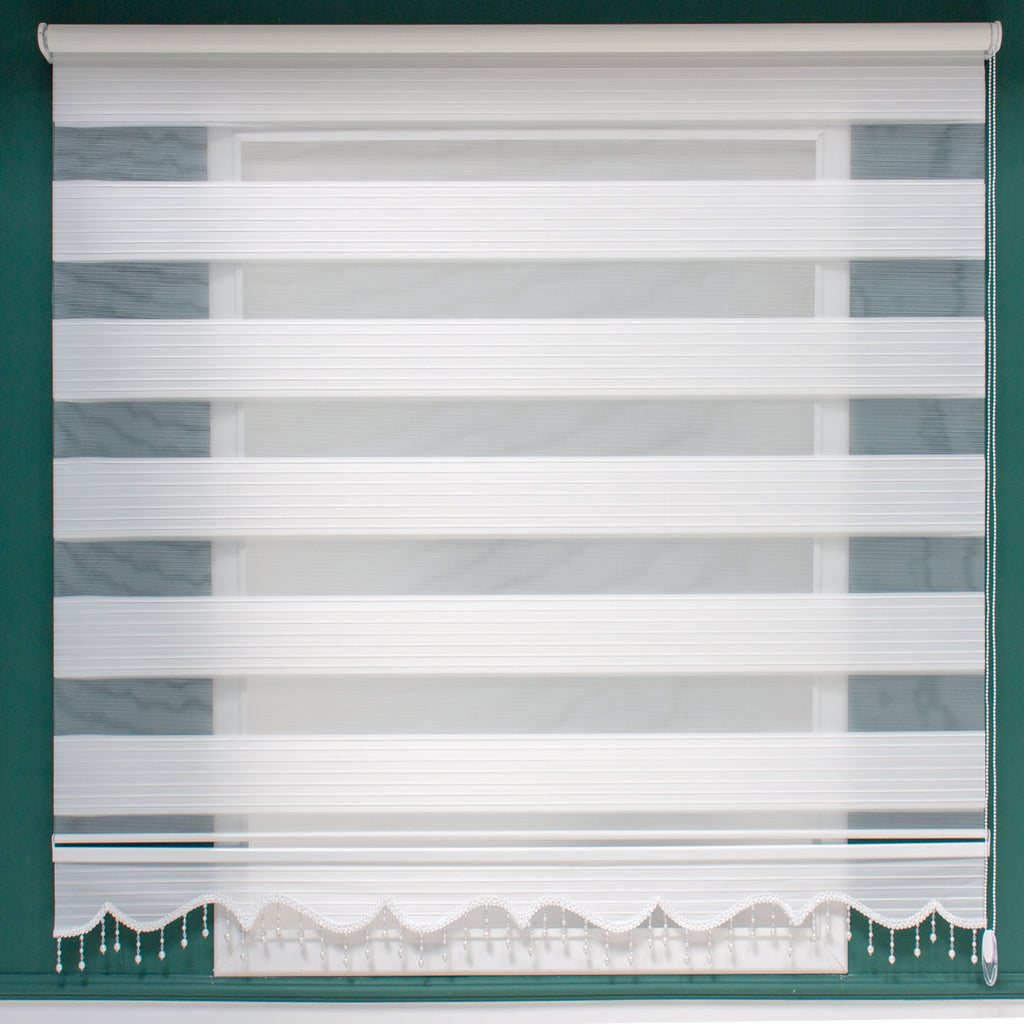 NAZA Beaded Decorated White Roller Blinds High Shading Window Curtains